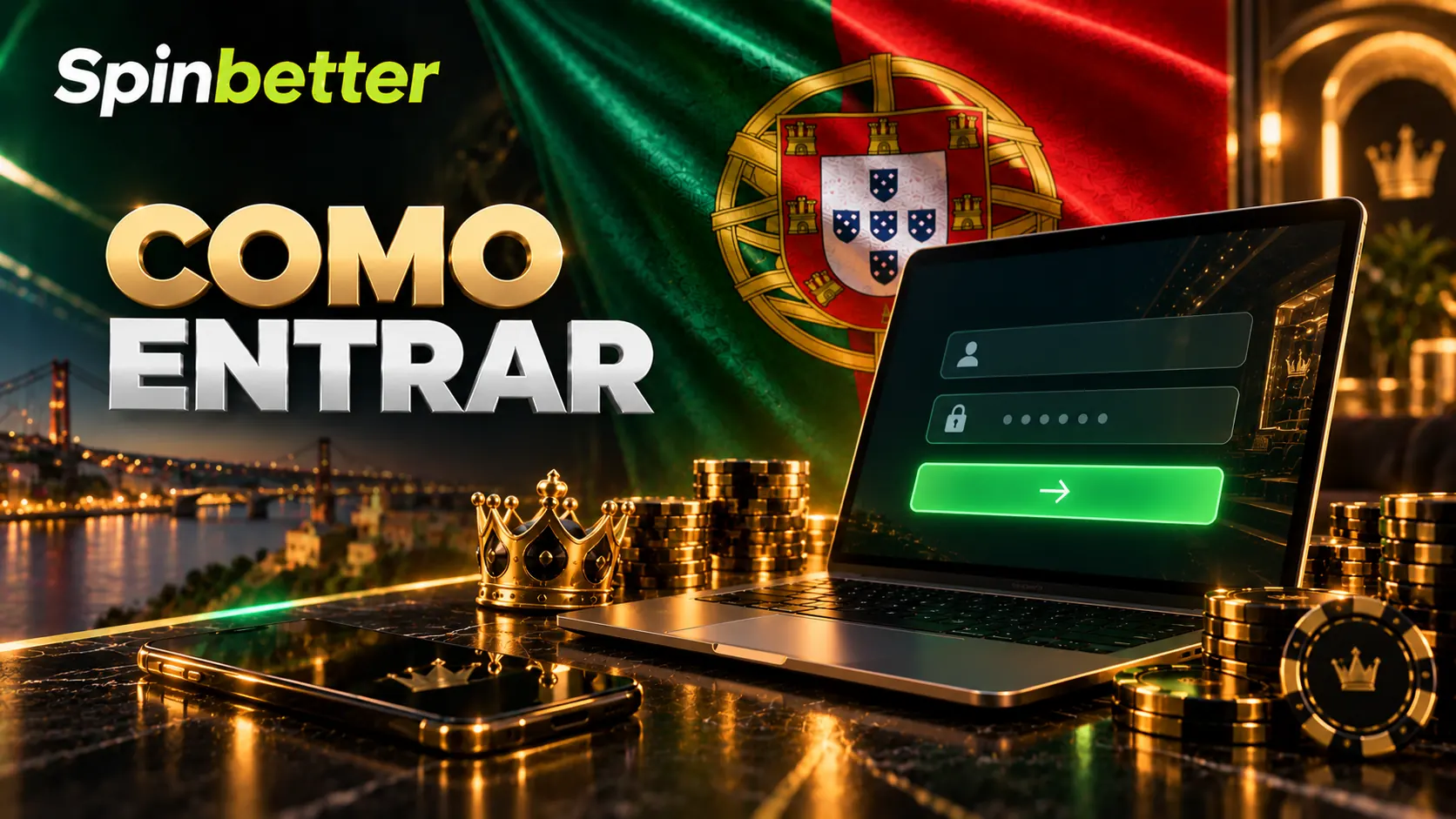 Ecrã de entrada na conta SpinBetter com os campos de utilizador e palavra-passe