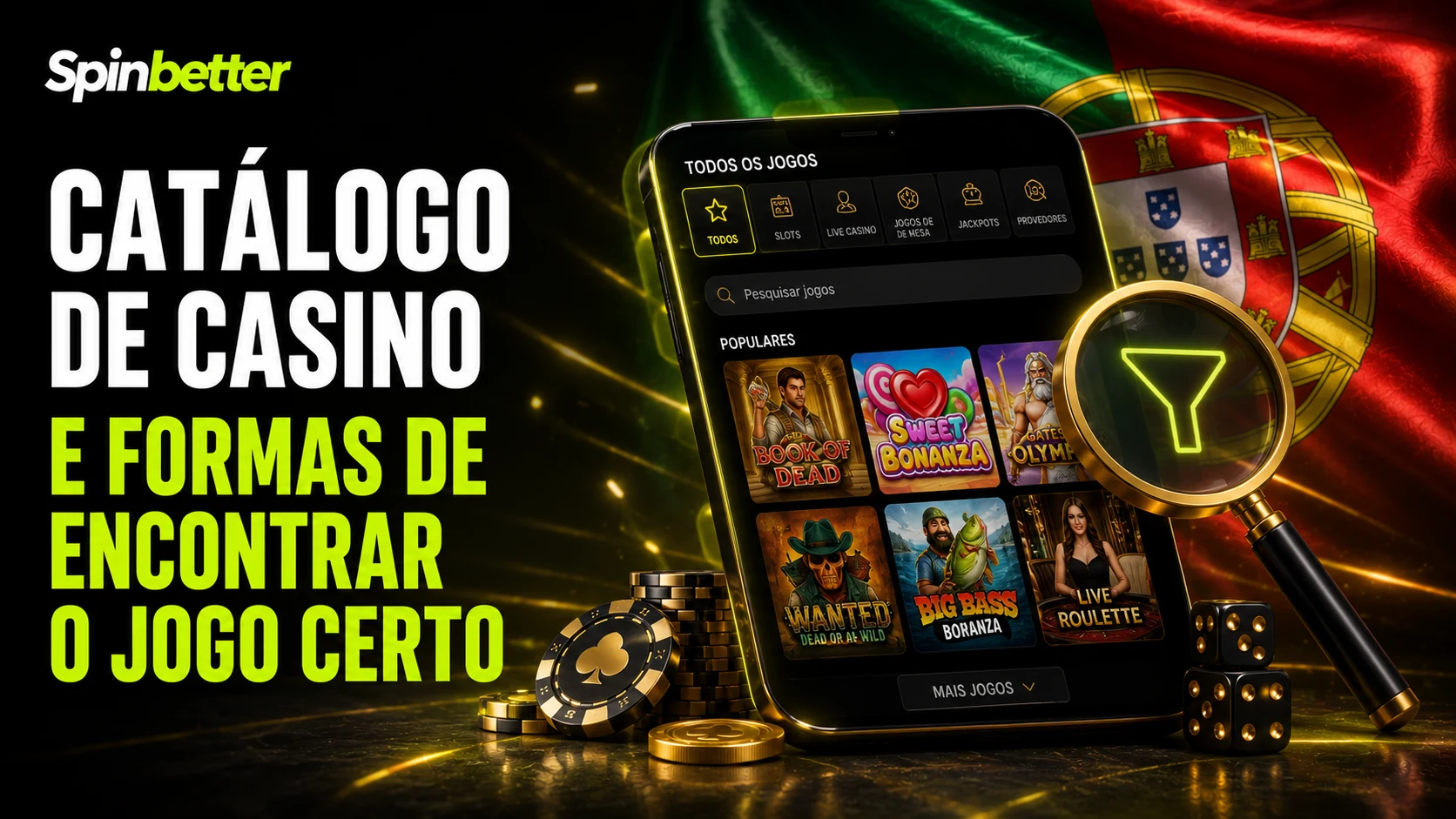 Catálogo de casino da SpinBetter com filtros por categoria e fornecedor