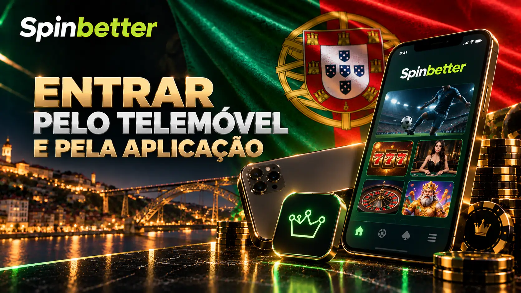 Entrada na conta SpinBetter pelo telemóvel, com a aplicação e o navegador lado a lado