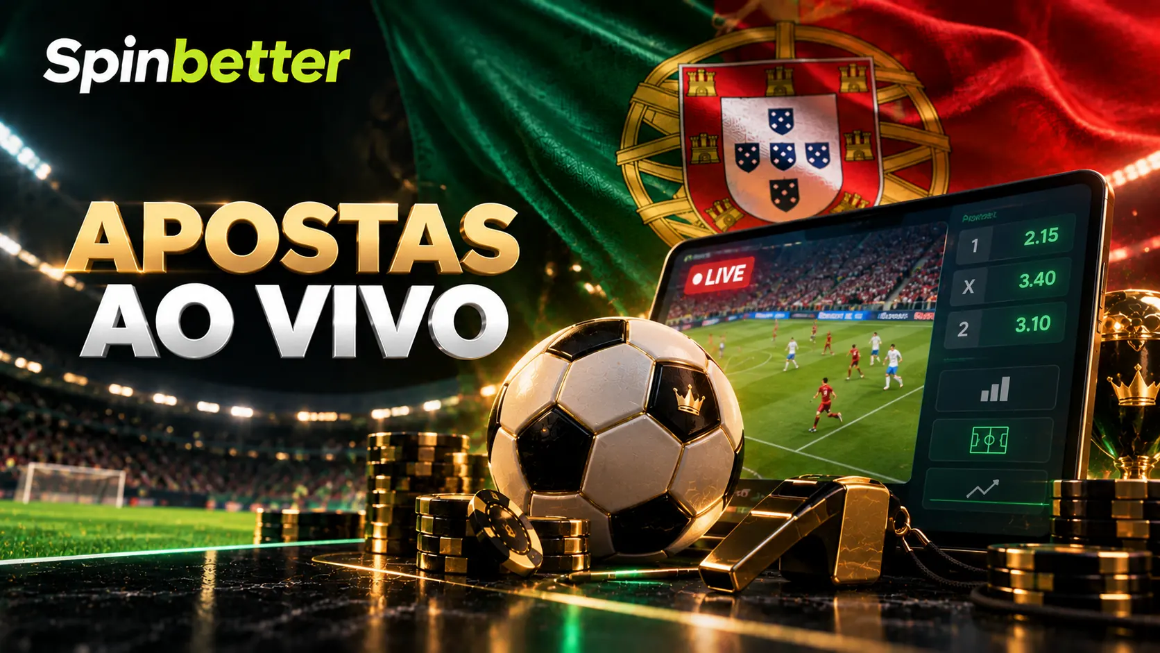 Painel de apostas ao vivo da SpinBetter com as quotas a atualizar durante um jogo de futebol