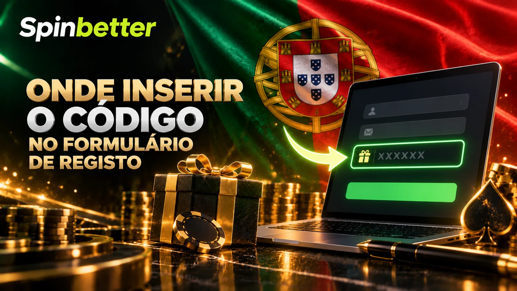 Formulário de registo da SpinBetter com o campo de código promocional assinalado