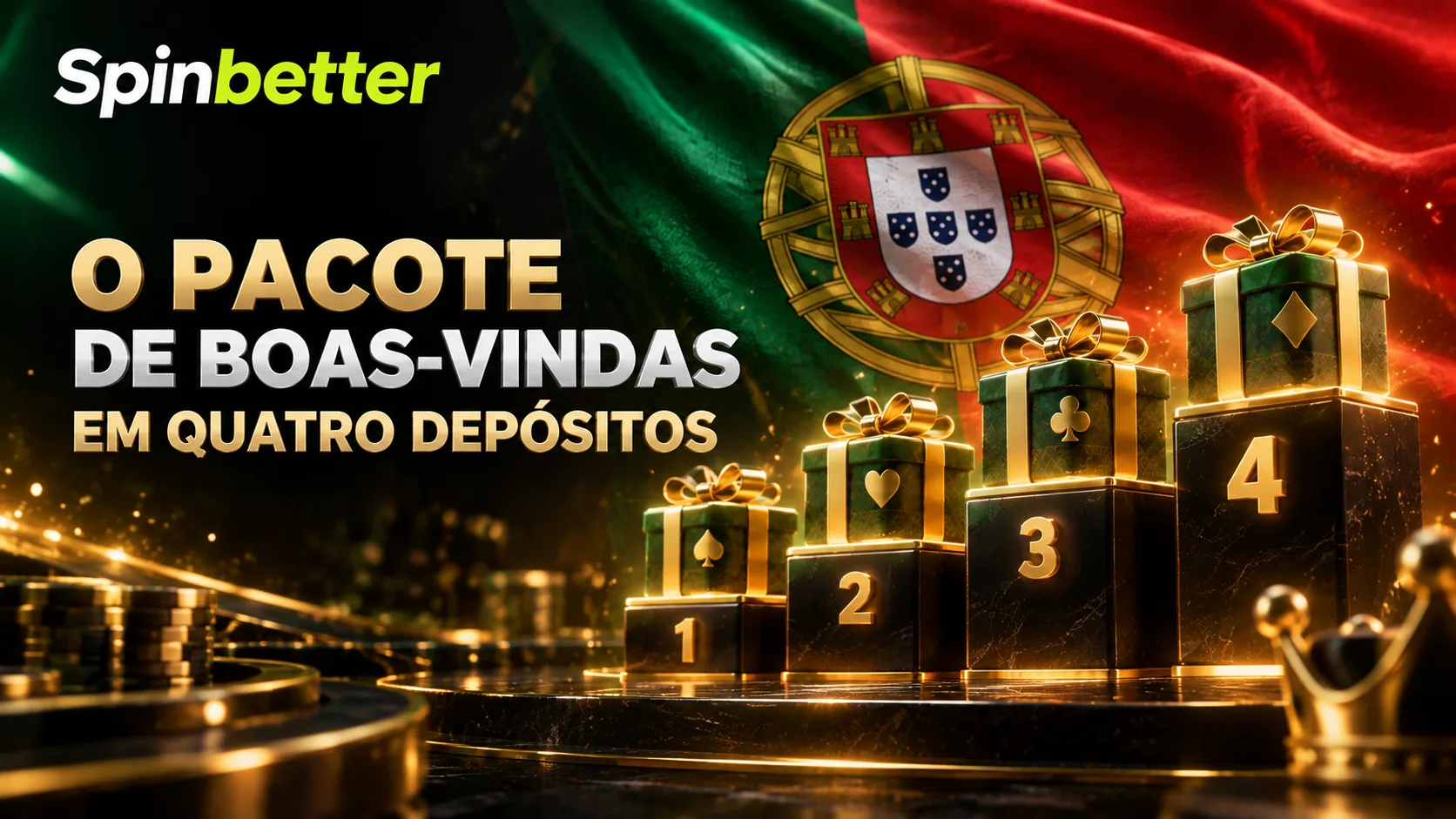 Os quatro depósitos do pacote de boas-vindas SpinBetter representados como prémios numerados